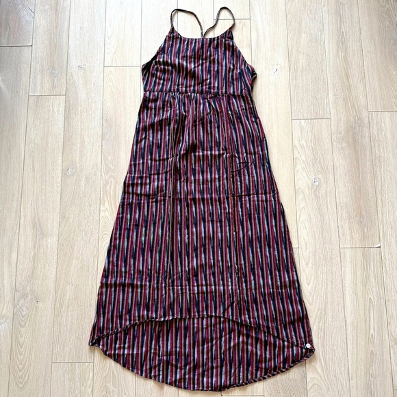Roxy Multicolor Striped High Low Midi Dress Cotton Women’s Size Medium - Picture 1 of 13